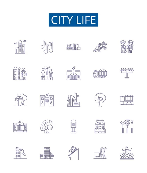 City Life Line Pictogrammen Tekenen Ingesteld Design Collectie Van Urban — Stockvector