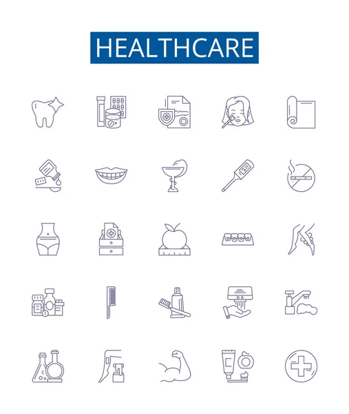 Ikony Linky Zdravotní Péče Nastaveny Design Kolekce Péče Zdravotní Péče — Stockový vektor