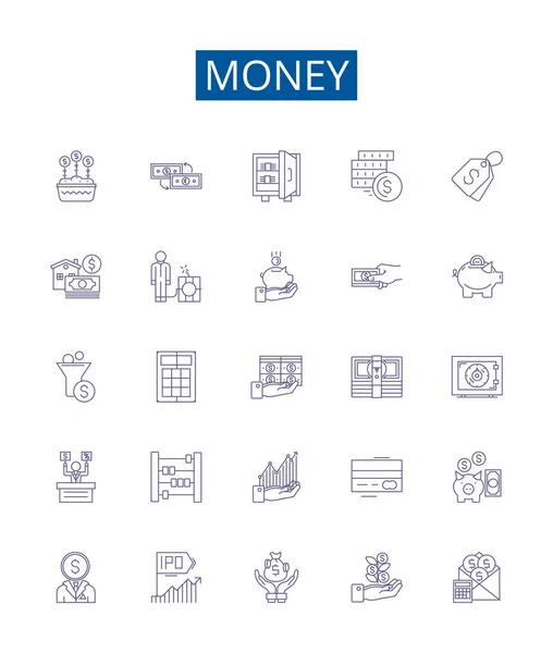 Γραμμή Χρημάτων Εικονίδια Σήματα Που Design Collection Cash Currency Wealth — Διανυσματικό Αρχείο