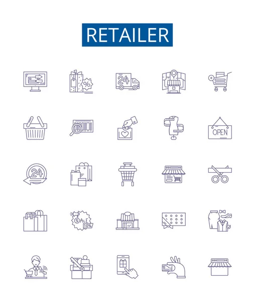 Іконки Роздрібної Торгівлі Знаками Встановлені Колекція Дизайну Merchant Seller Outlet — стоковий вектор