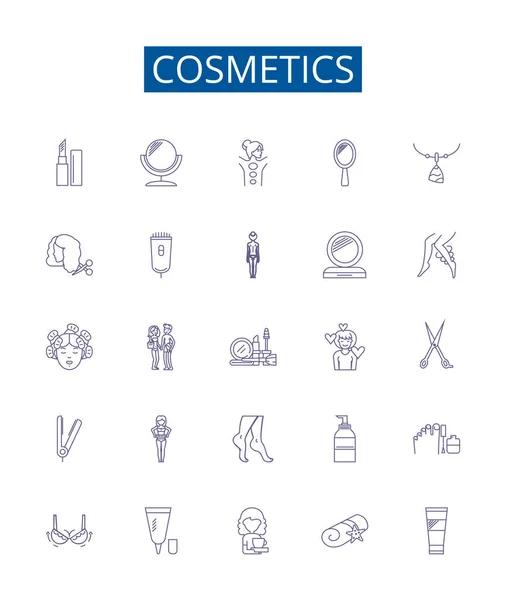 Kosmetika Linje Ikoner Tecken Inställd Design Samling Makeup Skincare Doft — Stock vektor