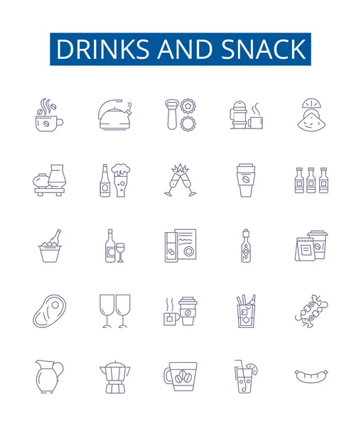 Bevande Snack Linea Icone Segni Set Collezione Design Cucina Dieta — Vettoriale Stock