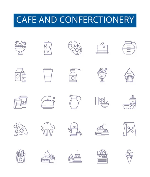 Conjunto Letreros Iconos Línea Cafetería Conferencias Diseño Colección Café Confitería — Archivo Imágenes Vectoriales