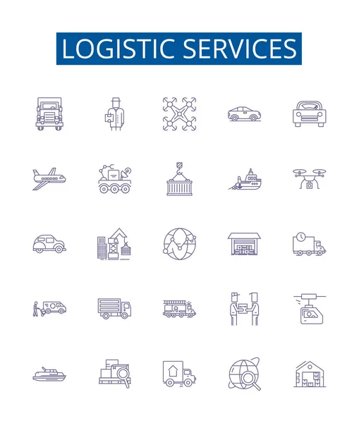 Linia Usług Logistycznych Ikony Zestaw Znaków Kolekcja Projektowa Logistyki Usługi — Wektor stockowy