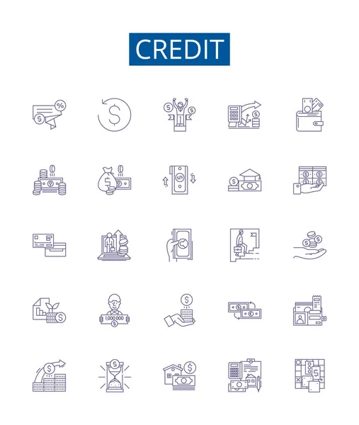Ikony Linii Kredytowej Ustawione Kolekcja Projektowa Kredyt Pożyczka Pieniądze Karta — Wektor stockowy