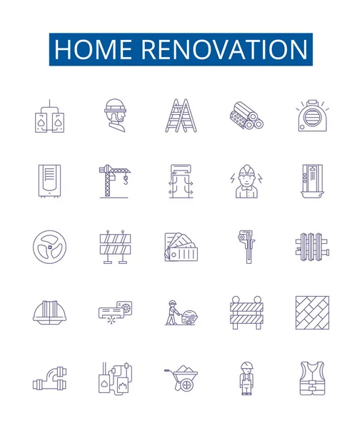 Визнаки Ікон Лінії Домашнього Ремонту Колекція Дизайну Renovate Remodel Redecorate — стоковий вектор
