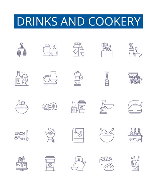 Набор Иконок Напитков Кулинарных Линий Коллекция Дизайна Напитков Кухонь Коктейлей — стоковый вектор