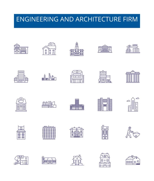Engenharia Arquitetura Firme Linha Ícones Sinais Definidos Coleção Design Engenharia —  Vetores de Stock