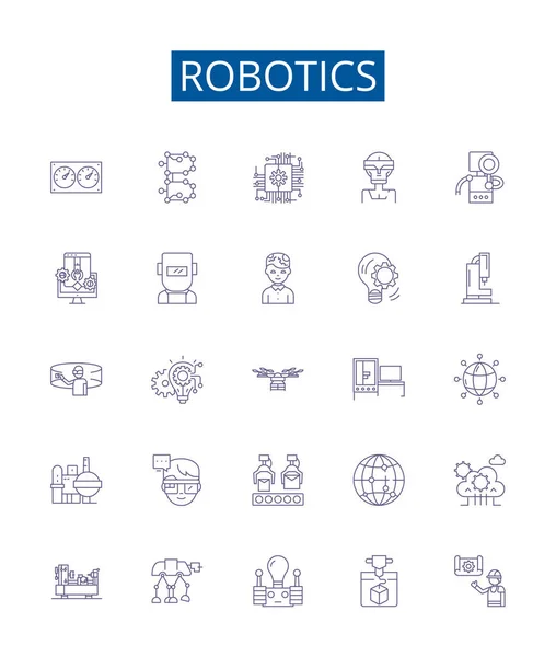 Ікона Лінії Робототехніки Встановлена Колекція Дизайну Робототехніки Автоматизації Штучного Інтелекту — стоковий вектор