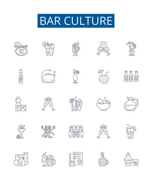 Bar Cultura Línea Iconos Letreros Conjunto Diseño Colección Bar Cultura — Vector de stock