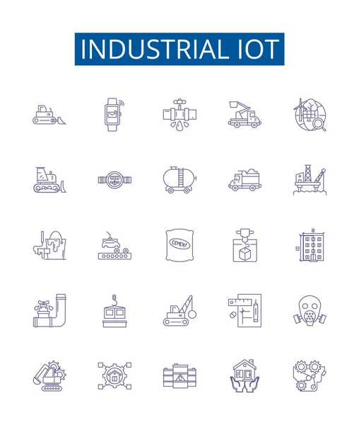 Iconos Línea Iot Industrial Conjunto Signos Diseño Colección Industrial Iot — Vector de stock