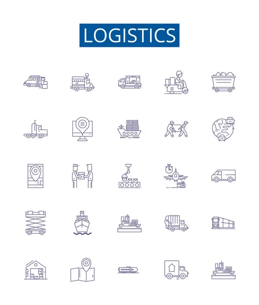 Logística Línea Iconos Signos Establecidos Diseño Colección Distribución Envío Entrega — Vector de stock