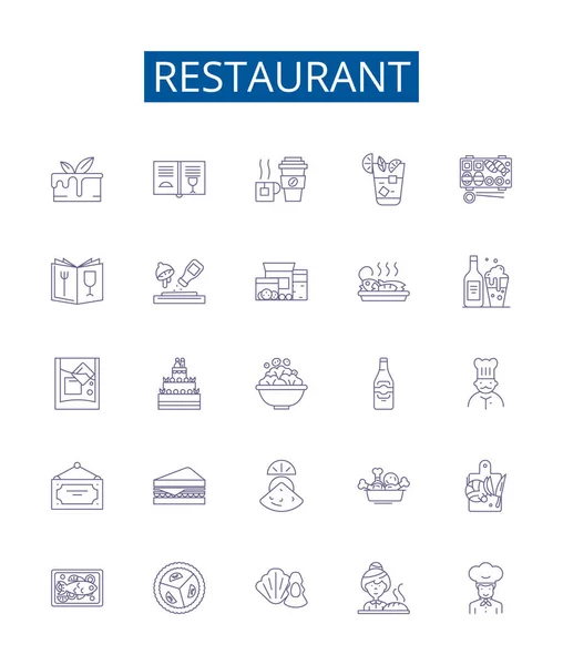 Ikony Linii Restauracji Ustawione Kolekcja Design Restauracji Jadalnia Kawiarnia Eatery — Wektor stockowy
