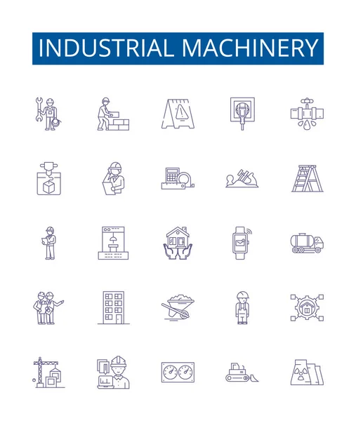 Endüstriyel Makine Çizgisi Simgeleri Ayarlandı Makine Endüstriyel Ekipman Fabrikalar Üretim — Stok Vektör