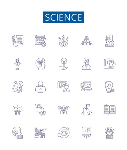 Symbole Der Wissenschaftslinie Werden Gesetzt Designsammlung Von Wissenschaft Forschung Technologie — Stockvektor