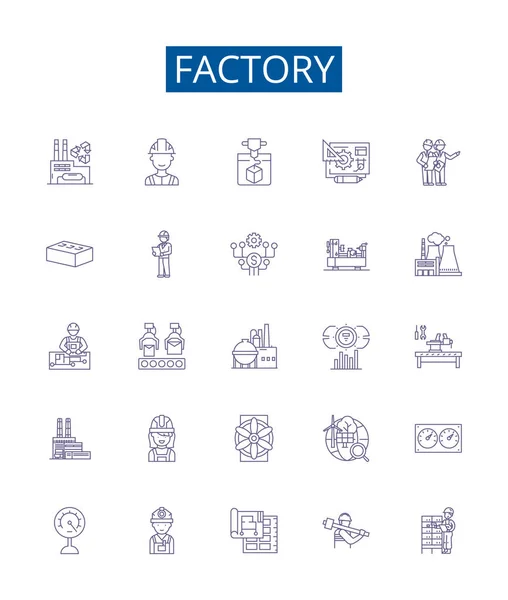Ikony Fabryczne Ustawione Kolekcja Projektowa Fabryka Produkcja Przemysłowe Zakład Warsztat — Wektor stockowy