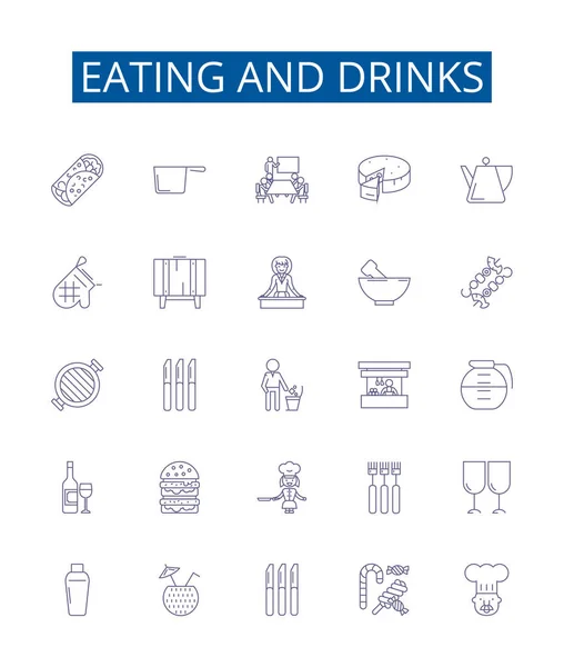 Conjunto Letreros Iconos Línea Comida Bebida Diseño Colección Comida Bebidas — Vector de stock