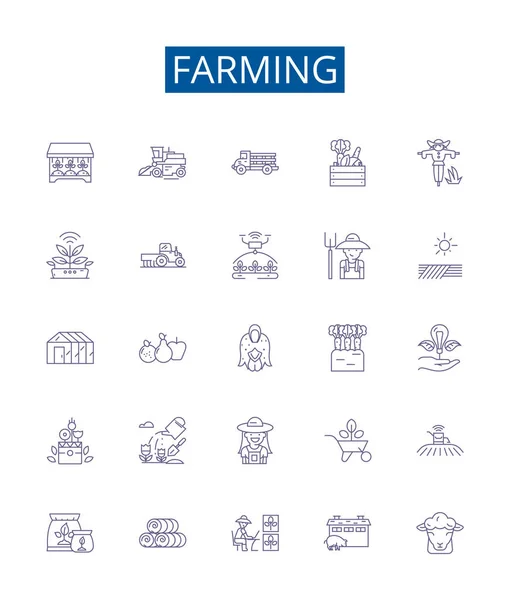 Línea Agricultura Iconos Letreros Establecidos Diseño Colección Cultivos Cultivo Agricultura — Vector de stock