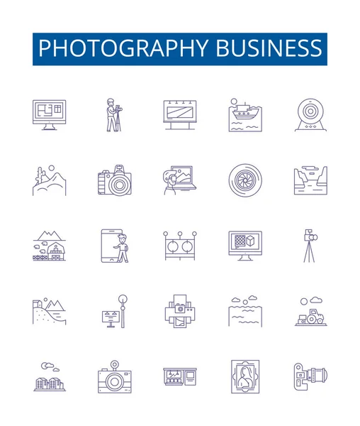 Набор Иконок Бизнес Линии Фотографии Дизайнерская Коллекция Графики Бизнеса Маркетинга — стоковый вектор