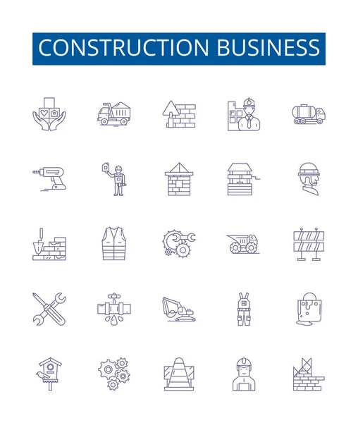 Construction Business Line Icons Signs Set Design Collection Building Structure — Stock Vector