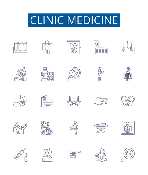 Ikony Linky Kliniky Nastaveny Design Kolekce Klinika Medicína Zdravotnictví Lékař — Stockový vektor