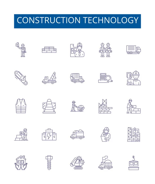 Набір Значків Технологій Побудови Лінійних Знаків Колекція Дизайну Будівництво Технології — стоковий вектор
