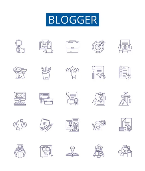 Blogger Line Icons Signs Set Colección Diseño Blogger Blogging Post — Vector de stock
