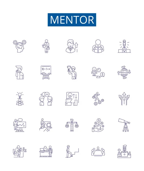 Ikony Mentorské Čáry Nastaveny Design Kolekce Mentor Vedení Poradenství Zkušenosti — Stockový vektor