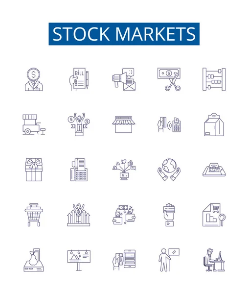 Zbiór Znaków Ikon Linii Giełdowych Kolekcja Projektowa Akcji Rynków Kapitału — Wektor stockowy