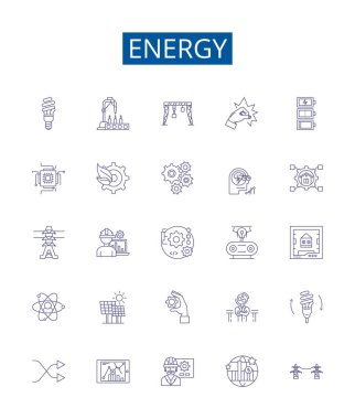 Enerji hattı simgeleri ayarlandı. Güç, enerji, canlılık, itici güç, meyve suyu, yakıt, Elan, dinamizm ana hatları vektör çizimleri tasarım koleksiyonu
