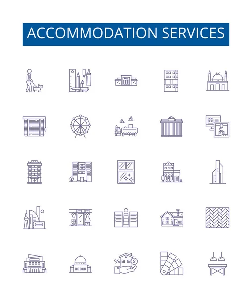 Accommodation Services Line Icons Signs Set Design Collection Lodging Residing — Stock Vector