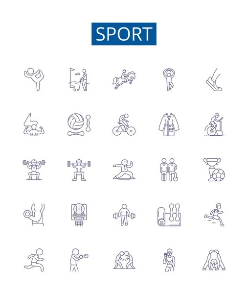 Línea Deportiva Iconos Letreros Establecidos Diseño Colección Deporte Atletismo Fútbol — Vector de stock