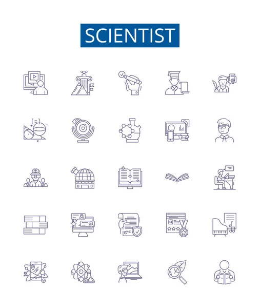 Вчений Встановив Ряд Знаків Піктограм Конструкторська Колекція Вченого Дослідника Генетика — стоковий вектор