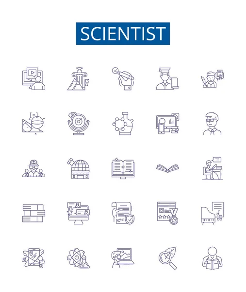 Wissenschaftler Zeilensymbole Zeichen Gesetzt Designsammlung Von Wissenschaftlern Forschern Genetikern Botanikern — Stockvektor