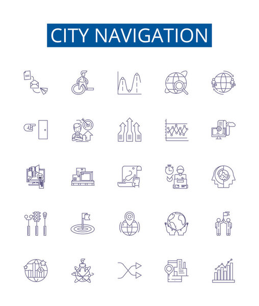 Устанавливается линия городского освещения. Дизайн коллекции карт, GPS, Направления, Руководство, Путь, Улица, Wayfinding, Курс очертания векторных концептуальных иллюстраций