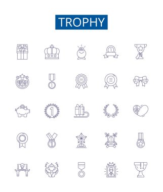 Trophy line icons signs set. Design collection of Prize, Award, Cup, Plaque, Medal, Emblem, Keepsake, Mark outline vector concept illustrations clipart