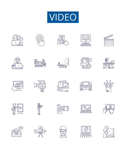 Videolinie Symbole Zeichen Gesetzt Designsammlung Von Film Clip Film Stream — Stockvektor