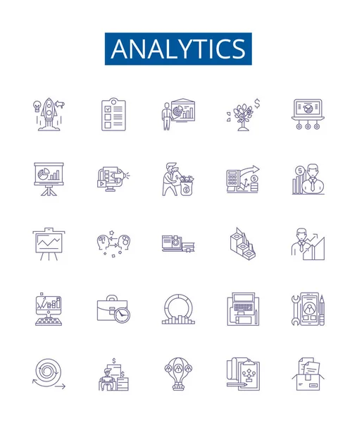 Ikony Linii Analitycznej Ustawione Kolekcja Projektów Analityki Śledzenia Danych Pomiarów — Wektor stockowy