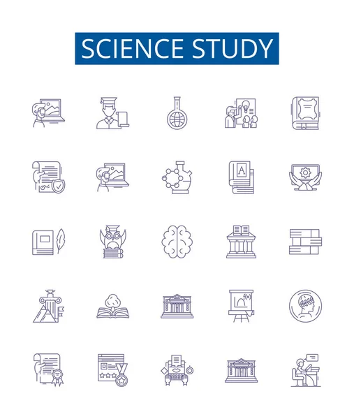 Набір Знаків Лінії Наукових Досліджень Колекція Досліджень Знань Досліджень Фізики — стоковий вектор