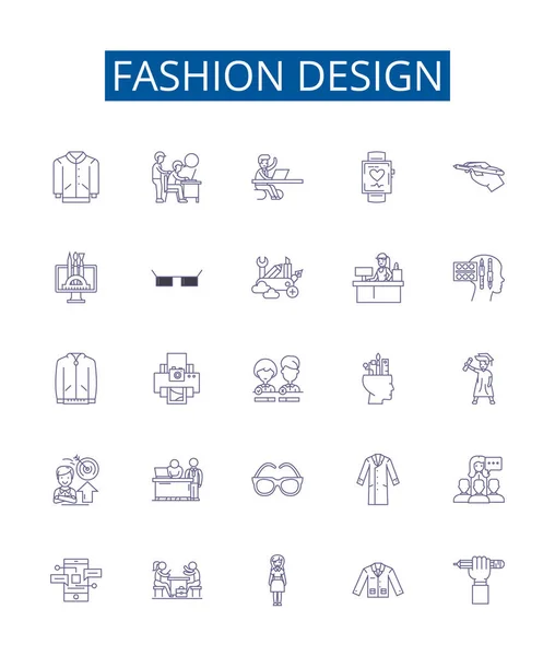 Ligne Design Mode Icônes Signes Ensemble Collection Design Mode Design — Image vectorielle