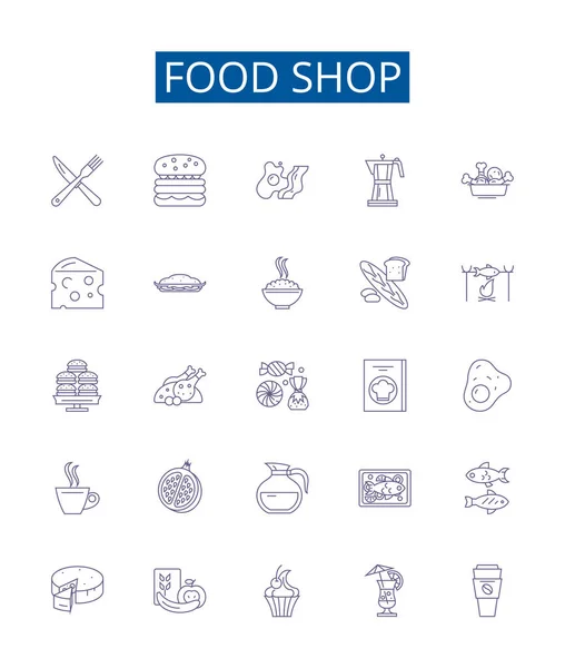 Schilder Mit Symbolen Für Lebensmittelgeschäfte Aufgestellt Design Kollektion Von Imbiss — Stockvektor