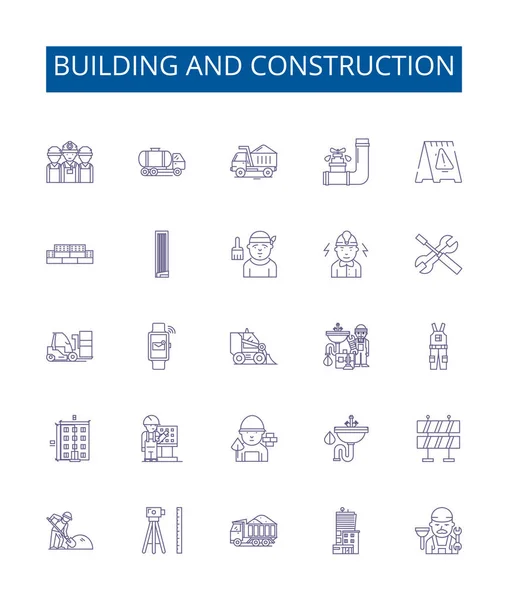 Іконки Будівельних Будівельних Ліній Design Collection Architecture Engineering Masonry Plumbing — стоковий вектор