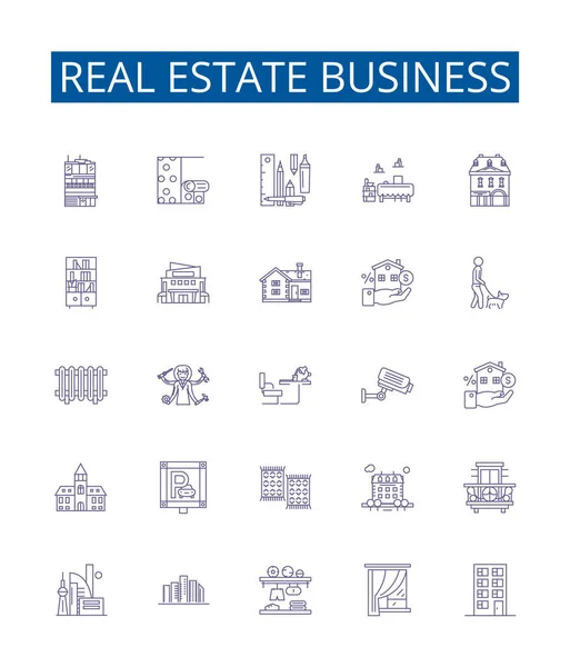 Reestate Business Line Icons Signs Set Коллекция Проектов Недвижимости Инвестиций — стоковый вектор