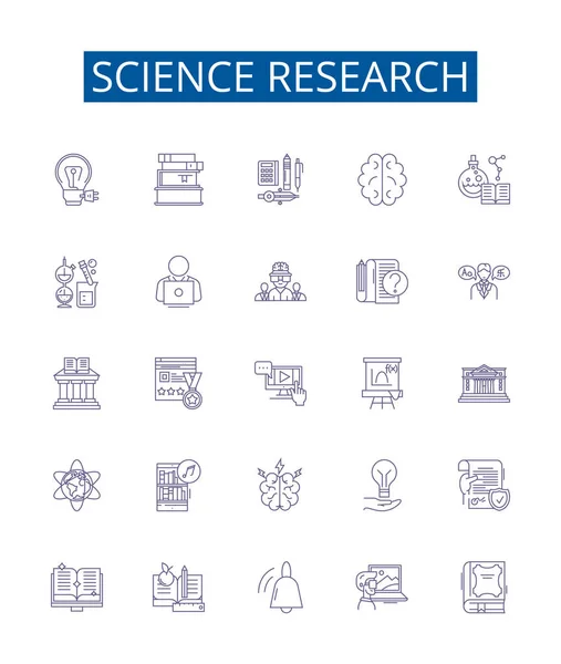 Tudományos Kutatási Vonal Ikonok Jelek Beállítva Tervezés Gyűjteménye Kutatás Tudomány — Stock Vector