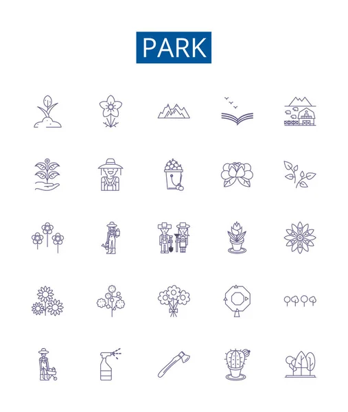 Icônes Ligne Parc Signes Ensemble Collection Design Parc Parc Amusement — Image vectorielle