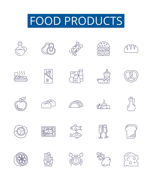 Produk Makanan Line Ikon Tanda Tanda Ditetapkan Koleksi Desain Gambar - Stok Vektor