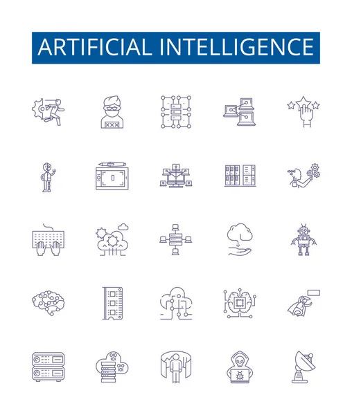 Ikony Sztucznej Inteligencji Ustawione Kolekcja Projektowa Robotyki Uczenia Maszynowego Automatyzacji — Wektor stockowy