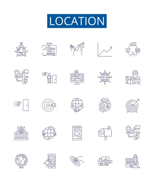 Localización Línea Iconos Signos Establecidos Diseño Colección Lugar Sitio Spot — Vector de stock