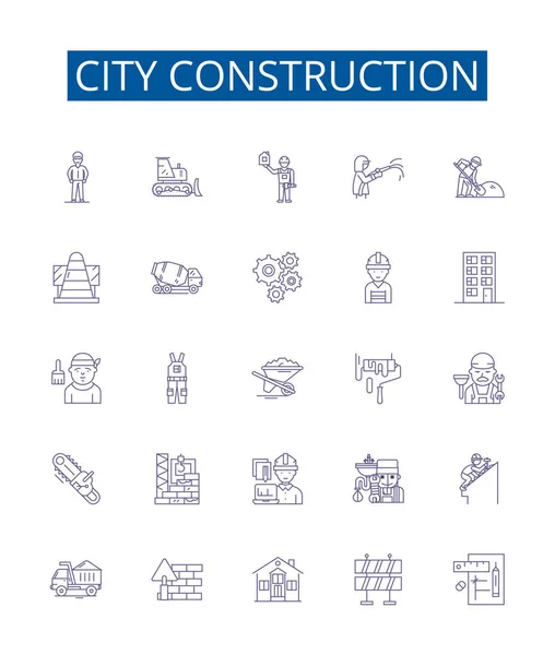 Városi Építkezési Vonal Ikonok Beállítva Design Gyűjtemény Urbanizmus Építészet Infrastruktúra — Stock Vector