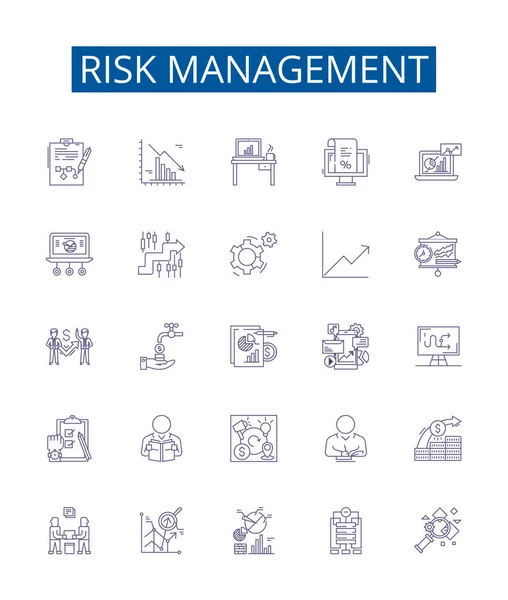Risk Management Line Icons Signs Set Design Collection Risk Management — Stock Vector